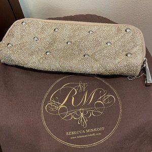 Rebecca Minkoff Evening Clutch Gold With Silver Accents Zipper Closure